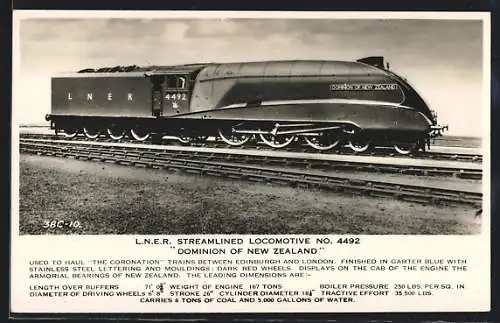 AK L. N. E. R. Streamlined Locomotive No. 4492 Dominion of New Zealand, englische Eisenbahn