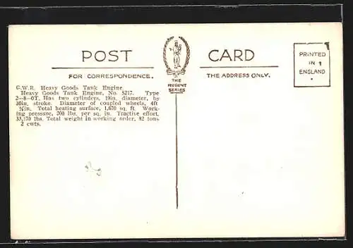 AK Heavy Goods Tank Engine No. 5217 G. W. R., englische Eisenbahn