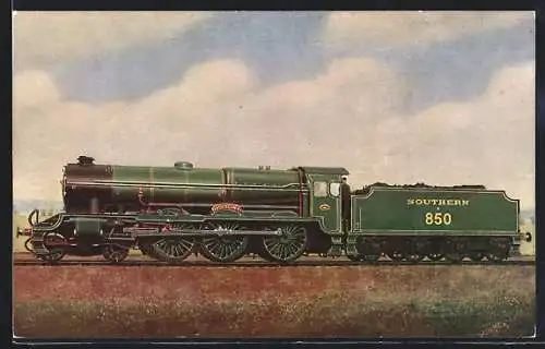 Künstler-AK Southern Railway Express Passenger Locomotive No. E850 Lord Nelson, englische Eisenbahn