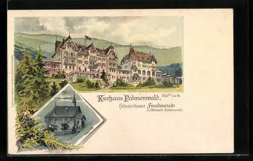 Lithographie Freudenstadt / Württemb. Schwarzwald, Hotel Kurhaus Palmenwald, Kapelle