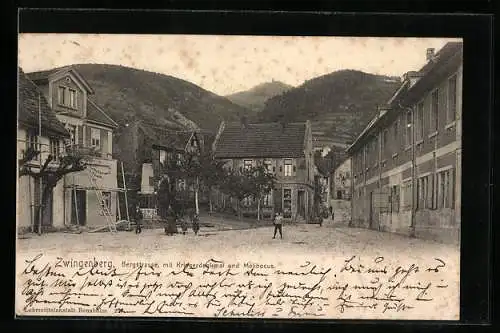 AK Zwingenberg, Bergstrasse mit Kriegerdenkmal und Melibocus