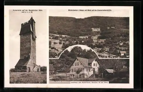 AK Winterkasten i. Odenw., Gasthaus zum Kaiserturm, Blick zur Eleonorenheilstätte, Kaiserturm auf der Neunkircher Höhe