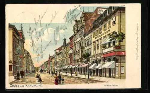 Lithographie Karlsruhe, Verkehr in der Kaiserstrasse