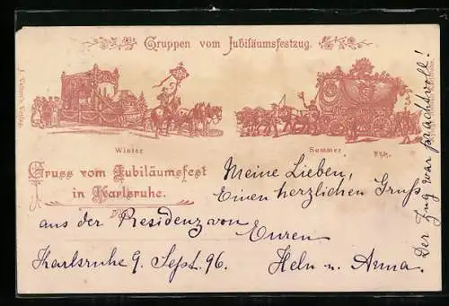 AK Karlsruhe, Jubiläumsfest, Gruppen vom Jubiläumsfestzug Winter und Sommer