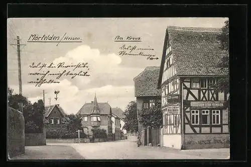 AK Mörfelden /Hessen, Strassenpartie Am Kreuz, Gasthaus Zum Goldenen Apfel