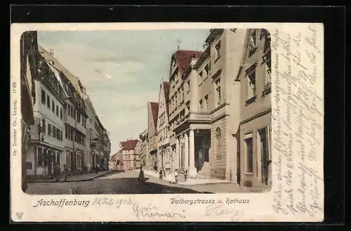 AK Aschaffenburg, Dalbergstrasse und Rathaus