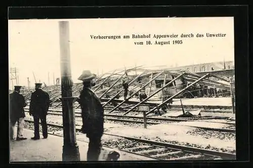 AK Appenweier, Zerstörungen am Bahnhof durch das Unwetter vom 10. August 1905