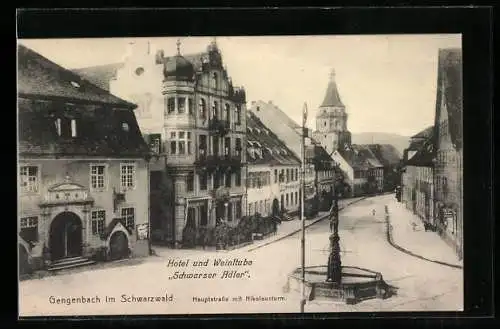 AK Gengenbach, Hauptstrasse mit Nikolausturm