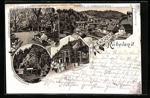 Lithographie Rübeland, Hermannshöhle, Eingang zur Baumannshöhle