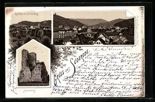 Lithographie Suderode / Harz, Gernrode mit Stubenberg, Lauenburg, Ortspanorama