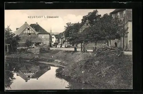 AK Neustadt / Odenwald, Ortspartie am Teichufer