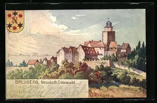Künstler-AK Breuberg /Neustadt-Odenwald, Ortsansicht mit Turm
