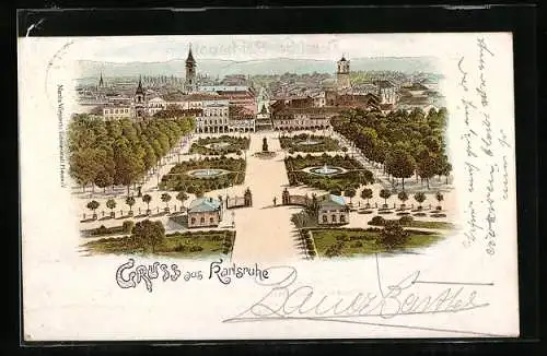 Lithographie Karlsruhe, Blick auf den Schlossplatz