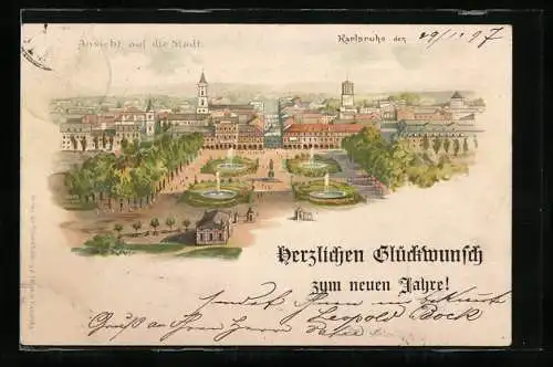 Lithographie Karlsruhe, Blick auf das Schloss