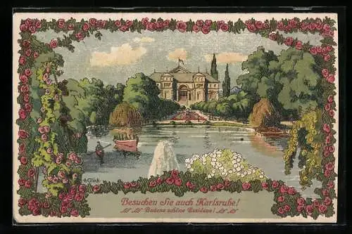 Künstler-AK Karlsruhe /Baden, Residenz und Boote