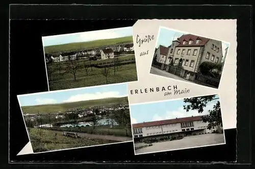 AK Erlenbach am Main, Ortsansicht, Schule und Rathaus