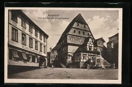 AK Amorbach, Altes Rathaus und Kriegerdenkmal