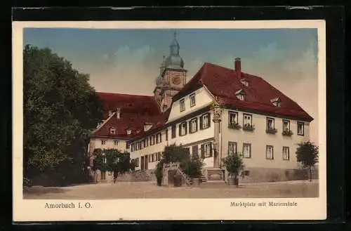 AK Amorbach i. O., Marktplatz mit Mariensäule