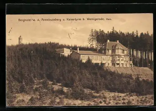AK Wernigerode, Blick auf das Berghotel an der Armeleuteburg und Kaiserturm