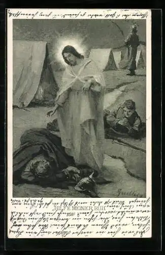 AK Hilfe meiner Ruh, Jesus erscheint Soldaten in einem Feldlager