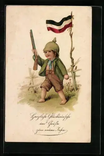 AK Kleiner Soldat mit Pickelhaube und Gewehr