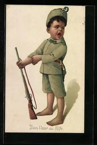 AK Kleiner Junge in Uniform - Komm` nur heran Maccaronimann !, Kinder Kriegspropaganda