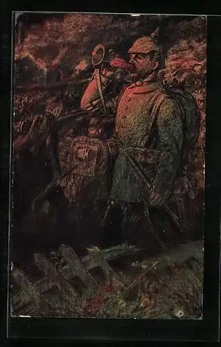 Künstler-AK Prof. Georg Trippel: Sammeln, Infanterie im Feld