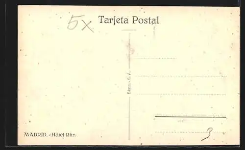 AK Madrid, Hotel Ritz mit Brunnen