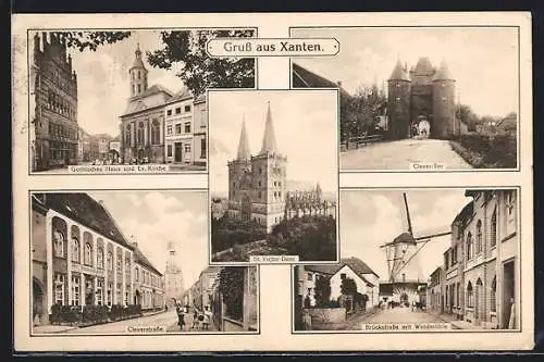 AK Xanten, St. Victor-Dom, Gothisches Haus und Ev. Kirche, Clever-Tor