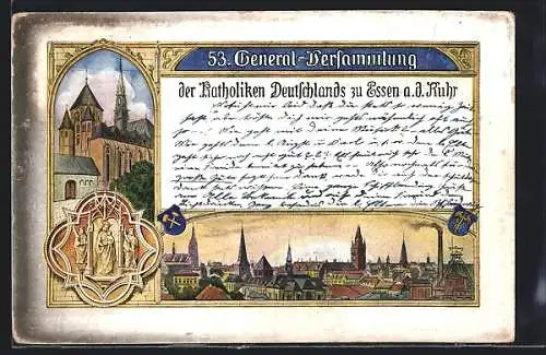 Künstler-AK Essen a. d. Ruhr, 53. General-Versammlung der Katholiken Deutschlands 1906, Teilansicht, Kirche