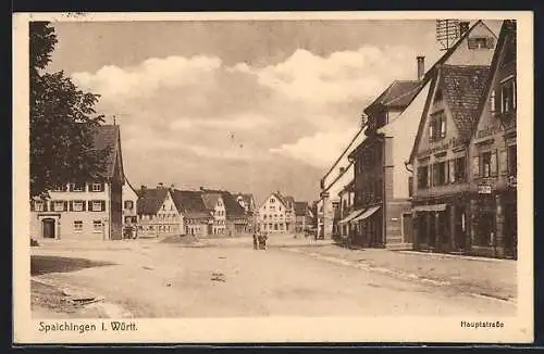 AK Spaichingen, Hauptstrasse mit Buchbinderei und Konditorei