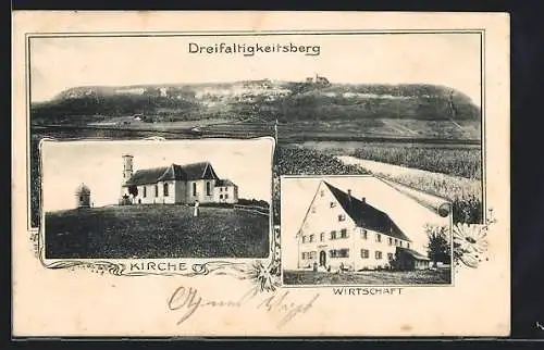 AK Dreifaltigkeitsberg, Wirtschaft, Kirche, Panorama