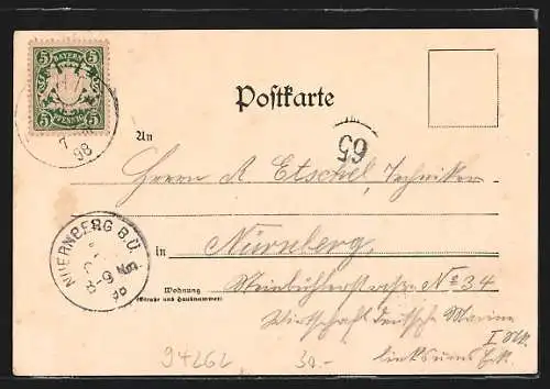 Lithographie Gsteinach, Uferpartie, Kanal-Brücke