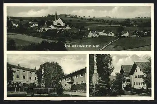 AK Neukirchen / Inn, Denkmal, Ortspanorama mit Kirche