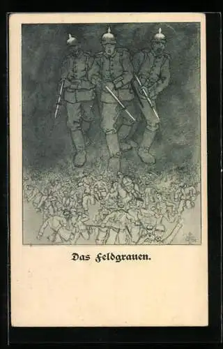 AK Das Feldgrauen, 3 Übergrosse Soldaten bringen den anderen Soldaten Angst