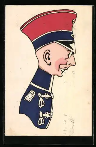 AK Schneidiger Offizier in Uniform, Karikatur