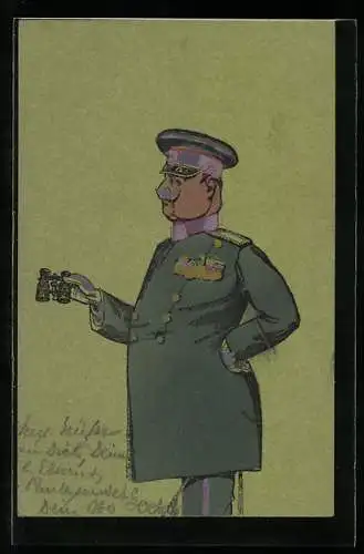 AK Soldat in Uniform mit Schirmmütze und Fernglas