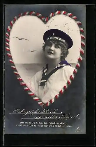 AK Matrosen in Uniform mit Mützenband S. M. S. Deutschland