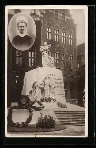 AK Brussels, Denkmal von Edith Cavell, Rotes Kreuz