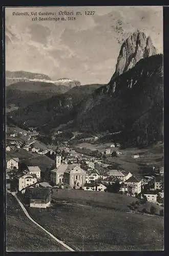 AK Ortisei /Val Gardena, Panorama col Sassolungo, Dolomiti