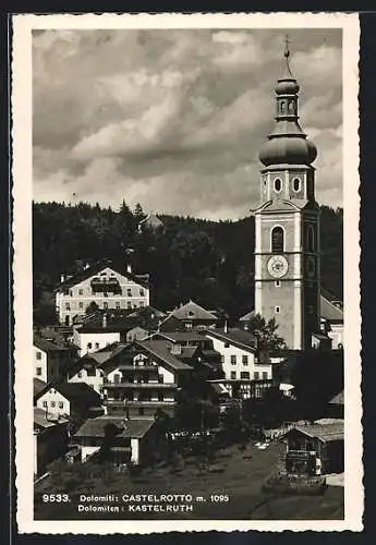 AK Kastelruth, Teilansicht mit Kirche, Dolomiten
