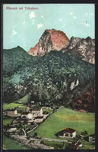 AK Pflersch, Teilansicht mit Kirche und Tribulaun