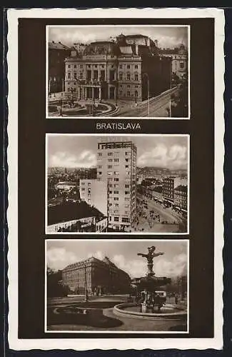 AK Bratislava, Gebäudeansicht, Grand-Cafe, Brunnen
