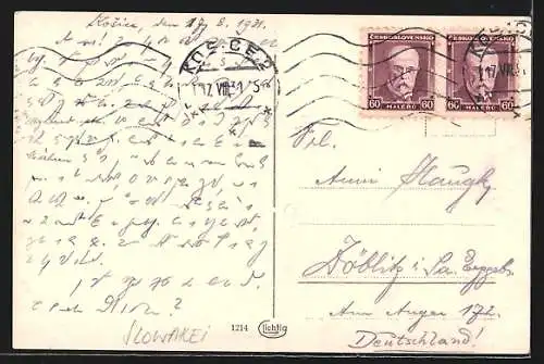 AK Kosice, Verschiedene Stadtansichten: Kirche, Schwimmbad, Strassenpartie, Ortsansicht aus der Vogelschau