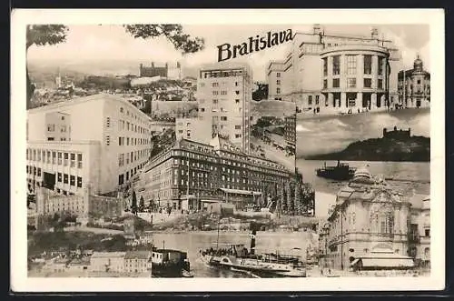 AK Bratislava, Gebäudeansicht, Dampfer, Ortspartie