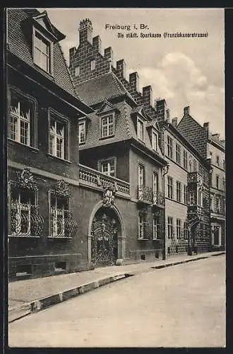 AK Freiburg i. B., städt. Sparkasse in der Franziskanerstrasse