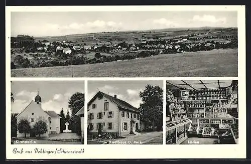 AK Uehlingen /Schwarzwald, Kaufhaus O. Beck, Inneres Laden, Kirchpartie