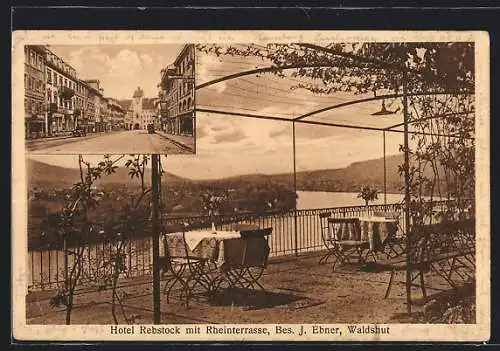 AK Waldshut, Hotel Rebstock mit Rheinterrasse, Besitzer J. Ebner