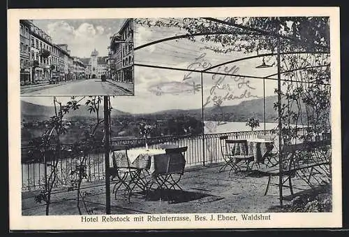 AK Waldshut, Hotel Rebstock mit Rheinterrasse, Besitzer J. Ebner