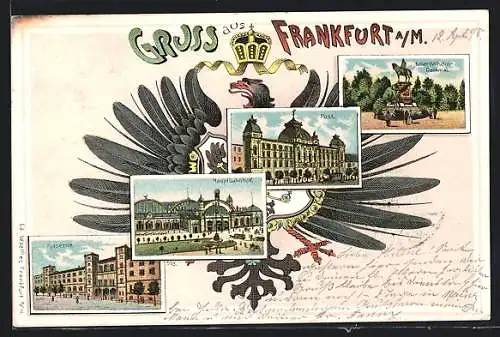 Lithographie Frankfurt a. M., Kaserne, Post, Hauptbahnhof